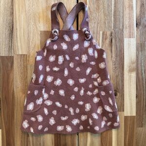 Zara Baby Girls Mauve Knit Leopard Pinafore‎ Jumper Dress 9-12 Months